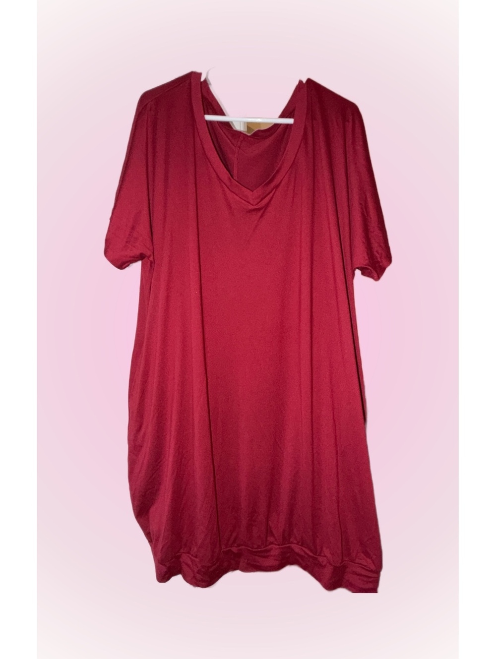 Womens Plus Size 2XL Dark Red Long Tunic Stretchy Dress with Pockets | SHEIN